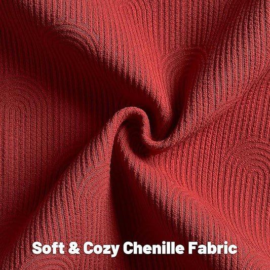 FUTEI Christmas Red Chenille Decorative Throw Pillow Covers 18x18 Inch Set of 2,Soft Cozy Striped Geometric Patterns Cushion Cases,Modern Home Decor for Couch Bed Living Room