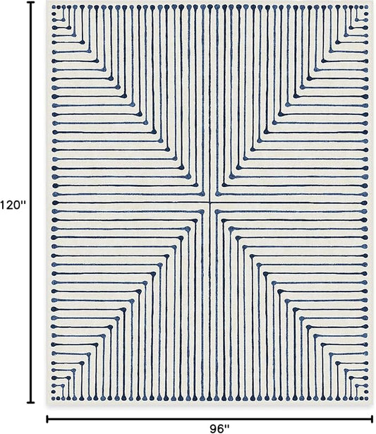 RUGGABLE x Jonathan Adler Machine Washable Modern Area Rug – Inkdrop Slate Blue 8x10, Stain-Resistant, Non-Slip – Large Rugs for Living Room, Bedroom, Hallway, Entryway & Office–with Standard Pad