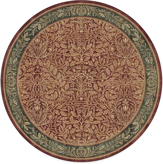 RUGGABLE x Morris & Co Machine Washable Christmas Area Rug – Acorn Amber Red 6 ft Round, Stain-Resistant, Non-Slip – Medium Rugs for Living Room, Bedroom, Hallway, Entryway & Office–with Standard Pad