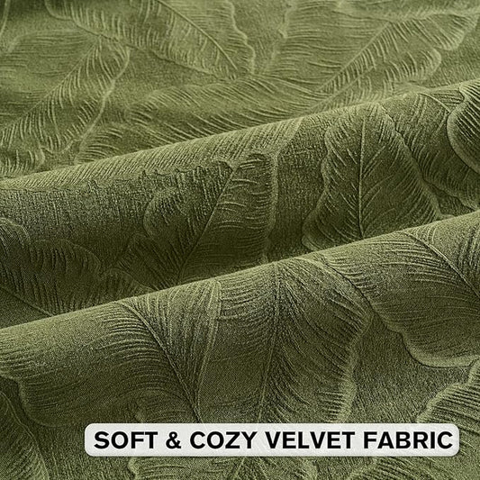 FUTEI Moss Green Velvet Throw Pillow Covers 22x22 Inch Set of 2,Soft Embossed Leaf-Relief Textured Cushion Cases,Natural Home Decor for Couch Living Room