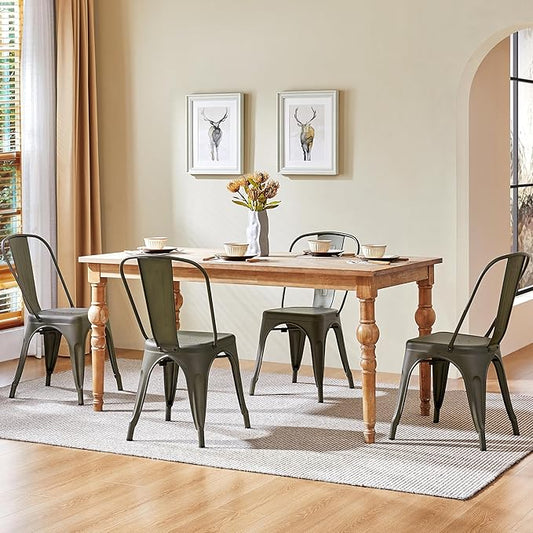 Yaheetech Metal Dining Chairs Set of 4, Industrial Stackable Kitchen Chairs with Back for Dining Room/Restaurant/Bistro/Patio, Indoor & Outdoor Use, Gun Metal