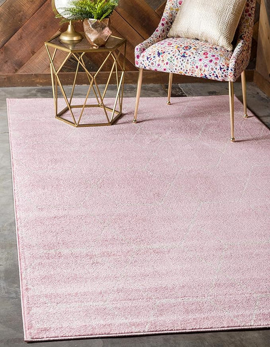 Unique Loom Trellis Frieze Collection Area Rug - Geometric (8' x 10', Light Pink/ Ivory)