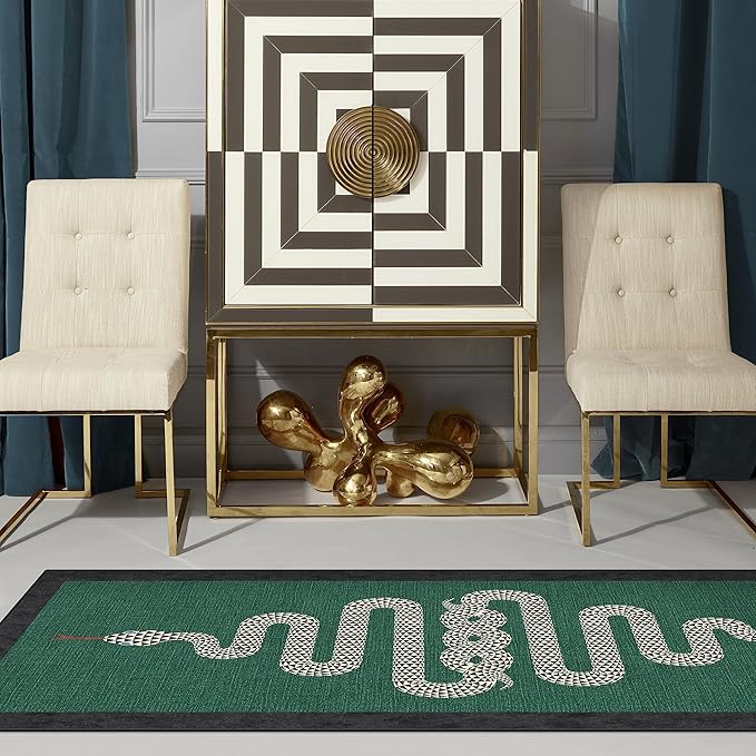 RUGGABLE x Jonathan Adler Washable Modern Area Rug – Venom Emerald 4x6, Stain-Resistant, Non-Slip – Medium Machine Washable Rugs for Living Room, Bedroom, Hallway, Entryway & Office–with Standard Pad