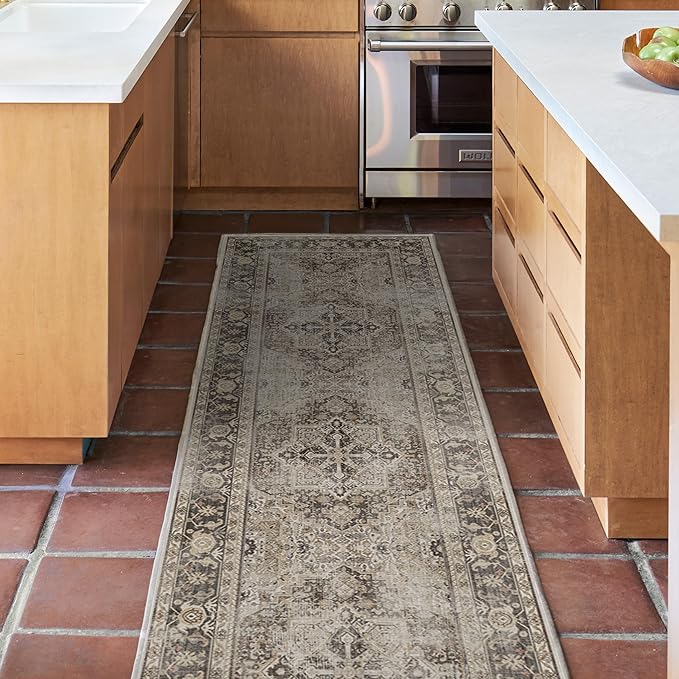 RUGGABLE Washable Vintage Area Rug – Kamran Hazel 9x12, Stain-Resistant, Non-Slip – Large Machine Washable Rugs for Living Room, Bedroom, Hallway, Entryway & Office–with Cushioned Pad