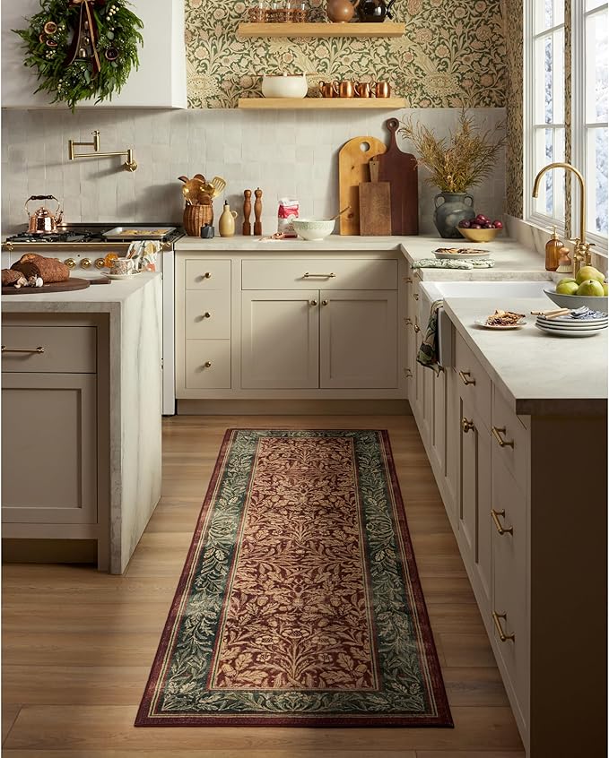 RUGGABLE x Morris & Co Machine Washable Christmas Area Rug – Acorn Amber Red 9x12, Stain-Resistant, Non-Slip – Large Rugs for Living Room, Bedroom, Hallway, Entryway & Office–with Standard Pad