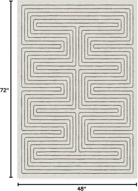 RUGGABLE x Jonathan Adler Machine Washable Modern Area Rug – Labyrinth Camel/Ivory 4x6, Stain-Resistant, Non-Slip – Medium Rugs for Living Room, Bedroom, Hallway, Entryway & Office–with Standard Pad