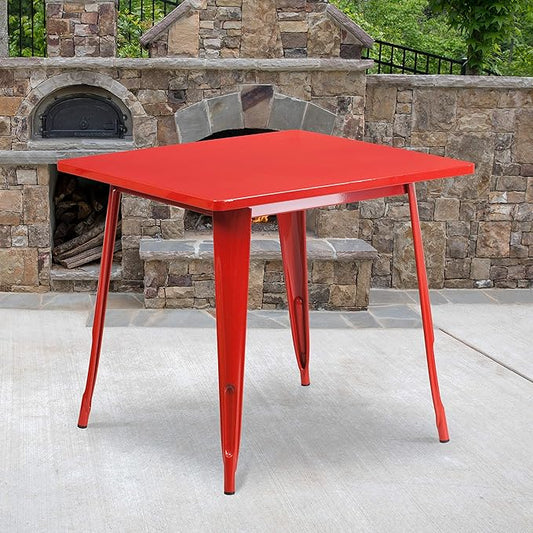 Flash Furniture Felix Commercial Grade 31.5" Square Red Metal Indoor-Outdoor Table
