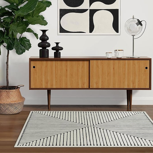 RUGGABLE x Jonathan Adler Machine Washable Modern Area Rug – Inkdrop Black & Ivory 3x5, Stain-Resistant, Non-Slip – Small Rugs for Living Room, Bedroom, Hallway, Entryway & Office–with Standard Pad