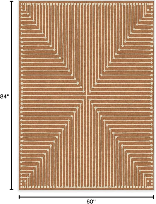 RUGGABLE x Jonathan Adler Machine Washable Modern Area Rug – Inkdrop Copper 5x7, Stain-Resistant, Non-Slip – Medium Rugs for Living Room, Bedroom, Hallway, Entryway & Office–with Standard Pad