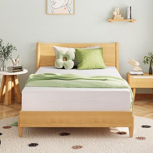 EGOHOME 6 Inch Twin Mattress for Kids, Memory Foam Mattress with Cooling Green Tea Gel, Relieve Pressure with Medium Firm Support, CertiPUR-US Certified, 75''L x 38''W, White