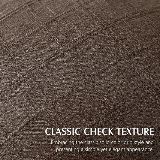 Foindtower Set of 2 Decorative Linen Check Throw Pillow Covers Neutral Farmhouse Vintage Cushion Covers Modern Boho Home Decor for Sofa Chair Couch Bedroom Living Room,26×26 Inch,Dark Brown