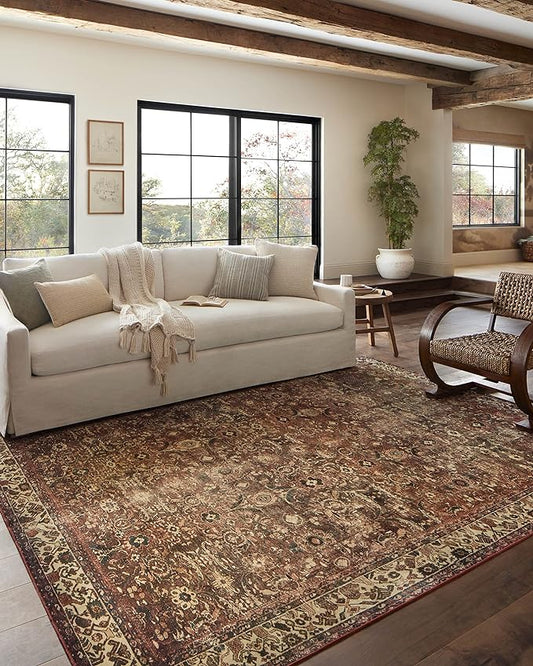 Loloi Magnolia Home by Joanna Gaines Banks Collection BAN-04 Brick/Ivory 2'-6" x 7'-6", .13" Pile Height, Machine Washable, Runner Rug