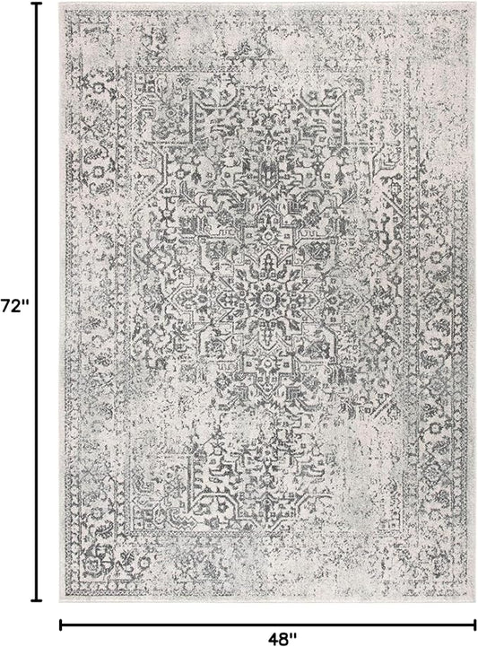 SAFAVIEH Evoke Collection 4' x 6' Ivory/Grey EVK256F Oriental Distressed Non-Shedding Living Room Bedroom Accent Rug