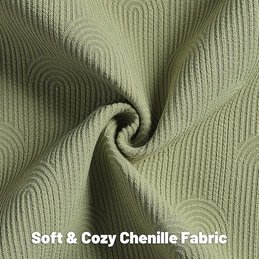 FUTEI Moss Green Chenille Decorative Throw Pillow Covers 12x20 Inch Set of 2,Soft Cozy Striped Geometric Patterns Lumbar Pillow Cases,Modern Home Decor for Couch Bed Living Room