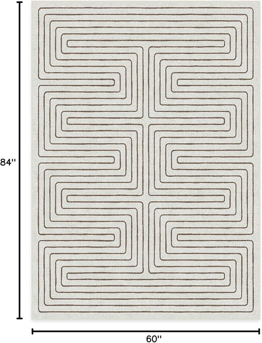 RUGGABLE x Jonathan Adler Machine Washable Modern Area Rug – Labyrinth Camel/Ivory 5x7, Stain-Resistant, Non-Slip – Medium Rugs for Living Room, Bedroom, Hallway, Entryway & Office–with Cushioned Pad