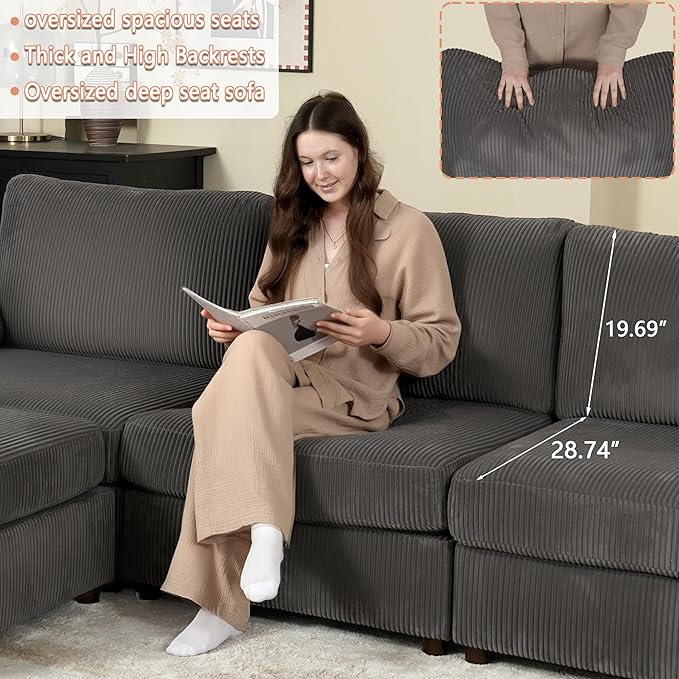 EASE MOOSE Oversized Modular Sectional Sofa, Extra Large L Shape Sectional Cloud Couch,Comfty Deep Modular Sofa with Ottoman for Living Room