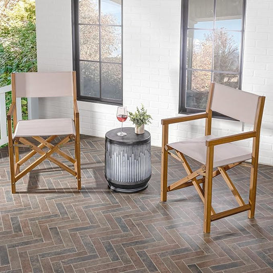 JONATHAN Y DRC1000B-SET2 Cukor Classic Vintage Outdoor Acacia Wood Folding Director Chair with Canvas Seat Classic, Vintage, Mid-Century, Modern, Traditional, Coastal, Beige/Teak Brown (Set of 2)
