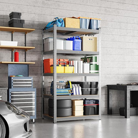 Yaheetech Standing Shelf Units, 5 Tier Storage Shelf, Heavy Duty Shelving, Adjustable Garage Shelves, Utility Rack Shelf Unit, Basement Warehouse Shed, 35.5" Wx 16" D x 71" H - Light Gray