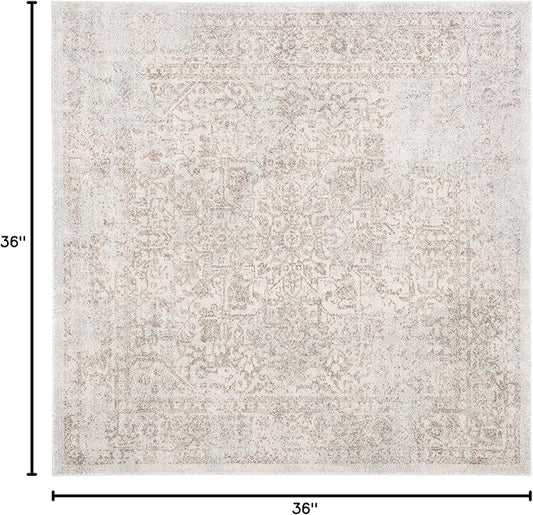 SAFAVIEH Evoke Collection Area Rug - 3' Square, Ivory & Taupe, Distressed Design, Non-Shedding & Easy to Clean, Ideal for Foyer, Bedroom, Accent Space (EVK256E)