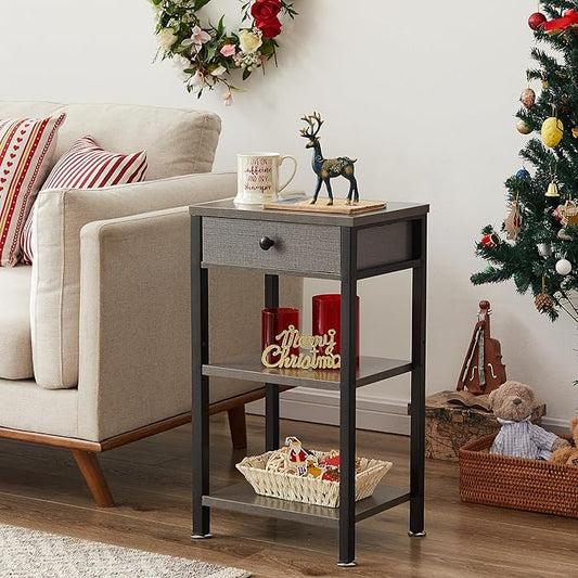 VECELO Tall End Table,Nightstand with Drawer and Adjustable Storage Shelf,27.6 inch Side Table for Living Room/Bedroom/Entryway Small Spaces