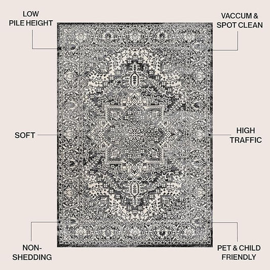 JONATHAN Y Vintage Medallion Indoor Area Rug Black 4X6, Modern Boho for Living Room, Bedroom, Kitchen, Office, Easy-Cleaning, High Traffic, Pet-Friendly, Non-Shedding MDP100D-4