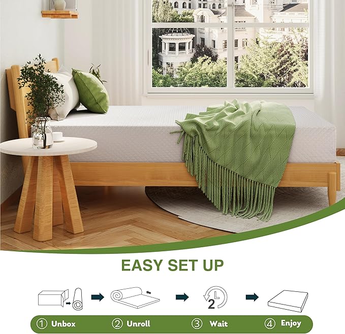 EGOHOME Full Size Memory Foam Mattress, 10 Inch Bed Mattress in a Box with Cooling Green Tea Gel, Relieve Pressure with Medium Support, CertiPUR-US Certified, 75''L x 54''W, White