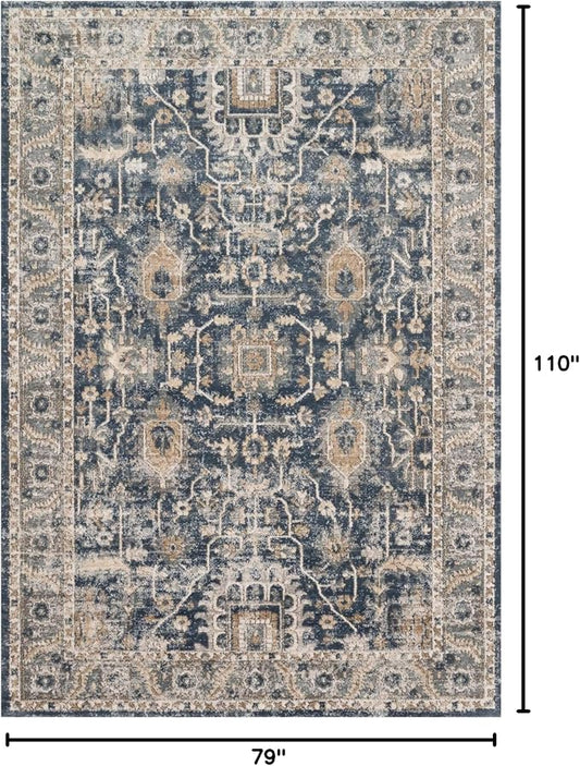 Loloi Teagan Collection TEA-03 Denim/Pebble 6'-7" x 9'-2" Area Rug, Large, Soft Neutral Rug, High-Traffic for Living Room, Bedroom, Home Office, Dining Area