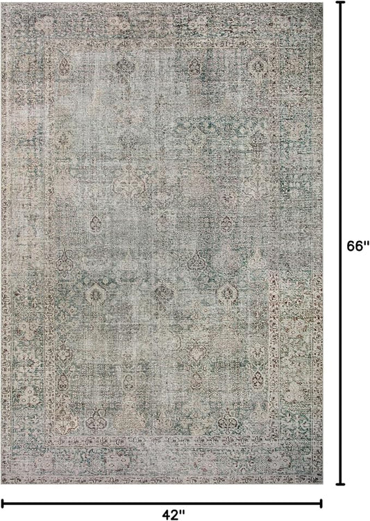 Loloi Chris Loves Julia Jules Collection JUL-08 Emerald/Antique Ivory 3'-6'' x 5'-6'', .13" Pile Height, Accent Rug