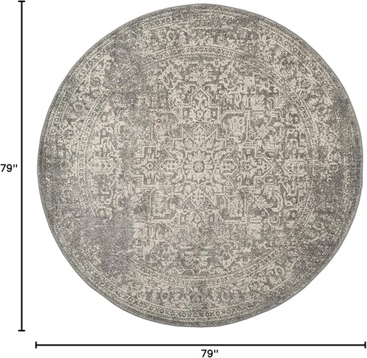 SAFAVIEH Evoke Collection 6'7" Round Silver / Ivory EVK256S Oriental Distressed Non-Shedding Dining Room Entryway Foyer Living Room Bedroom Area Rug