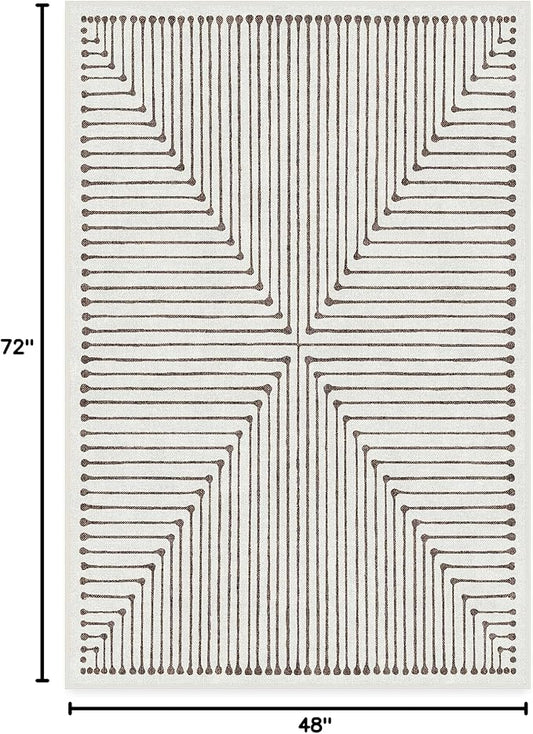 RUGGABLE x Jonathan Adler Machine Washable Modern Area Rug – Inkdrop Camel & Ivory 4x6, Stain-Resistant, Non-Slip – Medium Rugs for Living Room, Bedroom, Hallway, Entryway & Office–with Cushioned Pad