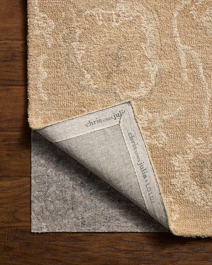 Loloi Chris Loves Julia Dorothea Collection DRT-01 Sand/Pebble 5'-0" x 7'-6" Area Rug Wool Neutral Floral Living Room Bedroom Carpet