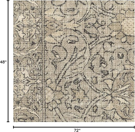 RUGGABLE x Morris & Co Washable Area Rug – Montreal Natural Stone 4x6, Stain-Resistant, Non-Slip – Medium Machine Washable Rugs for Living Room, Bedroom, Hallway, Entryway & Office–with Standard Pad