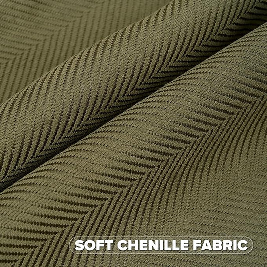 FUTEI Olive Green Chenille Throw Pillow Covers 24x24 Inch Set of 2,Soft Wide Chevron Textured European Pillow Shams,Farmhouse Home Decor for Couch Bed Living Room