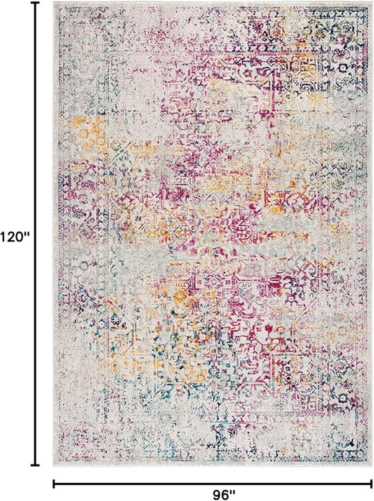 SAFAVIEH Evoke Collection 8' x 10' Ivory / Fuchsia EVK256Q Oriental Distressed Non-Shedding Living Room Bedroom Dining Home Office Area Rug