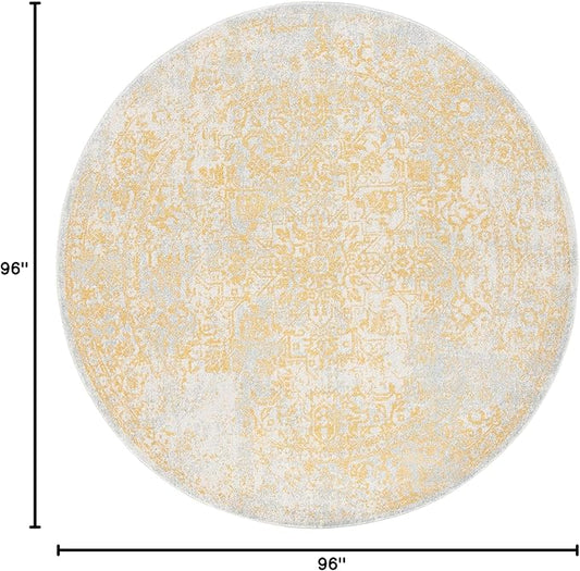 SAFAVIEH Evoke Collection Area Rug - 8' Round, Ivory & Gold, Distressed Design, Non-Shedding & Easy to Clean, Ideal for Living Room, Bedroom, Dining Space (EVK256B)