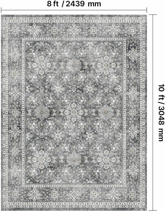 VEVOR 8 x 10 ft Area Rug Large Washable Rug Non-Slip and Tear-Resistant Soft Carpet Pet & Child Friendly Vintage Area Rugs Indoor Mat for Bedroom Living Room Kids Room Entryway Office Gray