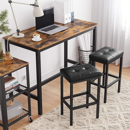 VASAGLE Bar Stools, Set of 2 PU Upholstered Breakfast Stool, 15.7 x 11.8 x 24.4 Inches, Backless, Simple Assembly, Industrial, Dining Room Kitchen Counter Bar, Black Seat and Black Frame ULBC068B81
