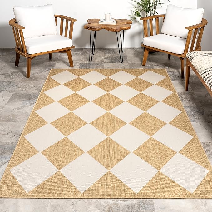 nuLOOM 9'6" x 12' Outdoor Performance Area Rug, Stain Resistant, Weather Resistant, High Traffic, Patio, Balcony, Outside, Sabina Tan
