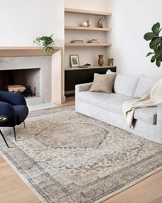 Loloi Teagan Collection TEA-01 Natural/Lt. Grey 2'-8" x 4' Accent Rug, Large, Soft Neutral Rug, High-Traffic for Living Room, Bedroom, Home Office, Dining Area