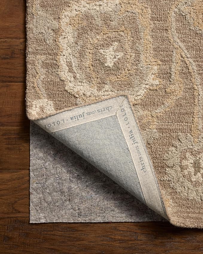 Loloi Chris Loves Julia Dorothea Collection DRT-01 Bark/Stone 5'-0" x 7'-6" Area Rug Wool Neutral Floral Living Room Bedroom Carpet