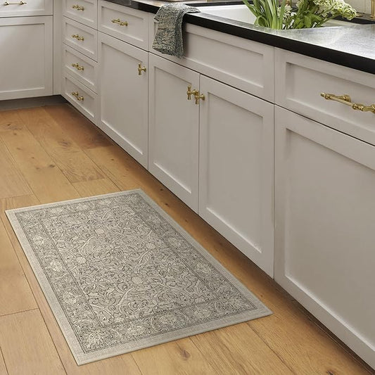RUGGABLE x Morris & Co Washable Area Rug– Montreal Natural Stone 2x3, Stain-Resistant, Non-Slip – Small Machine Washable Rugs for Living Room, Bedroom, Hallway, Entryway & Bathroom–with Cushioned Pad