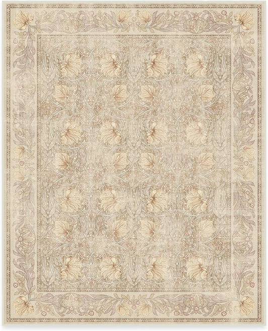 RUGGABLE x Morris & Co Washable Area Rug– Pimpernel Vintage Stone 8x10, Stain-Resistant, Non-Slip – Large Machine Washable Rugs for Living Room, Bedroom, Hallway, Entryway & Office–with Cushioned Pad