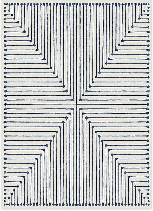 RUGGABLE x Jonathan Adler Machine Washable Modern Area Rug – Inkdrop Slate Blue 5x7, Stain-Resistant, Non-Slip – Medium Rugs for Living Room, Bedroom, Hallway, Entryway & Office–with Cushioned Pad