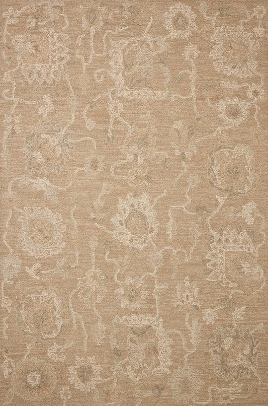 Loloi Chris Loves Julia Dorothea Collection DRT-01 Sand/Pebble 7'-9" x 9'-9" Area Rug Wool Neutral Floral Living Room Bedroom Carpet