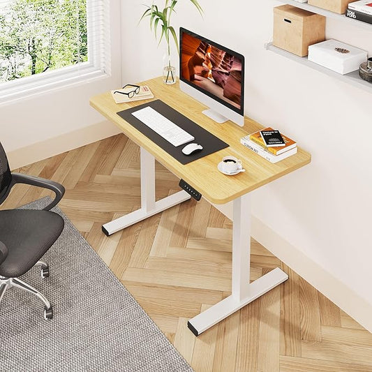 One-Piece Standing Desk 47 x 24 Inches, Small Adjustable Height Desk, Electric Sit Stand Desks Home Office Computer Workstation, Maple
