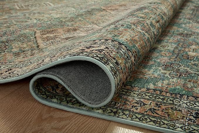 Loloi Magnolia Home by Joanna Gaines Sinclair Collection SIN-03 Turquoise/Multi 8'-6" x 11'-6", .25" Pile Height, Machine Washable, Area Rug