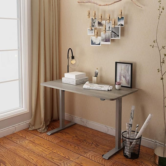 FLEXISPOT EN1 Whole-Piece Standing Desk 48 x 30 Inches Height Adjustable Electric Desk Sit Stand Desk Home Office Desks (Black Frame + Gray Wood Grain Top, 2 Packages)