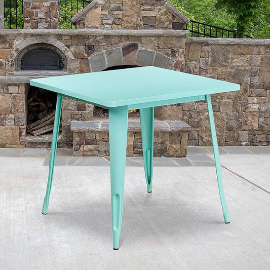 Flash Furniture Felix Commercial Grade 31.5" Square Mint Green Metal Indoor-Outdoor Table
