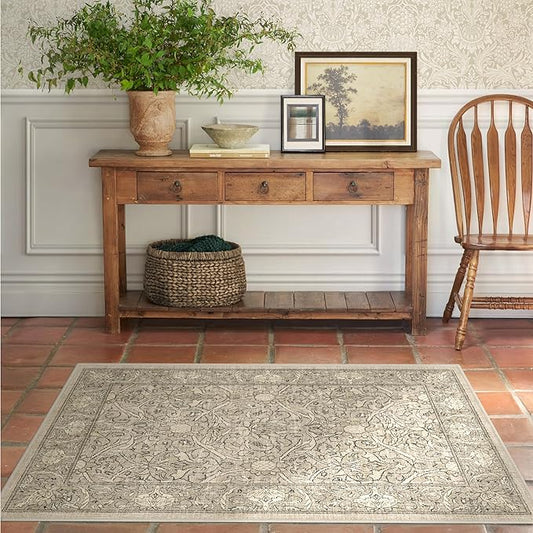 RUGGABLE x Morris & Co Washable Area Rug – Montreal Natural Stone 3x5, Stain-Resistant, Non-Slip – Small Machine Washable Rugs for Living Room, Bedroom, Hallway, Entryway & Office–with Cushioned Pad