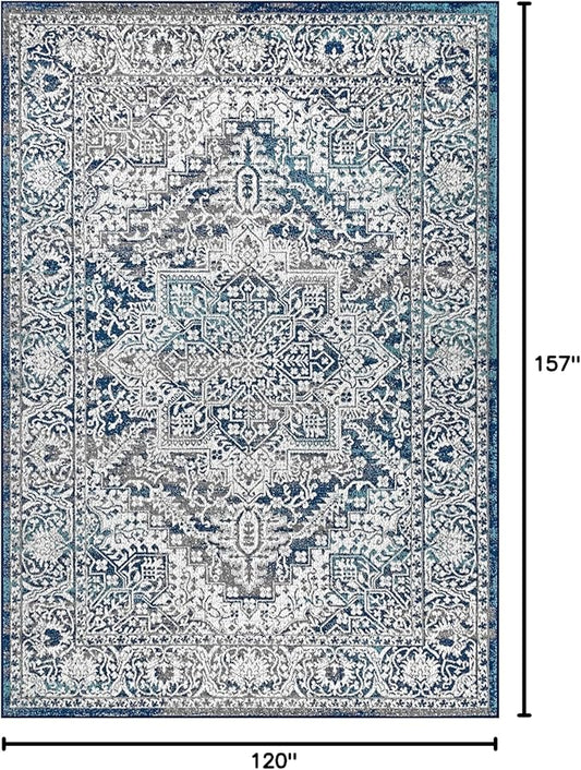 JONATHAN Y Modern Vintage Medallion Navy/Light Gray Indoor Area Rug, 10x13, Country, Floral, Easy-Cleaning for Living Room, Bedroom, Kitchen, Pet Friendly, Non-Shedding (MDP100B-13)